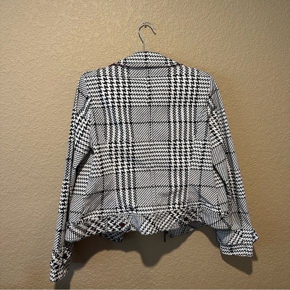 White House Black Market Houndstooth Plaid Moto Zipper Jacket Size 6 - Picture 4 of 6